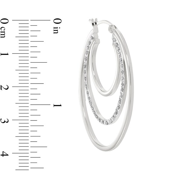 Diamond Fascination™ 25.0mm Triple Layer Hoop Earrings in Sterling Silver with Platinum Plate