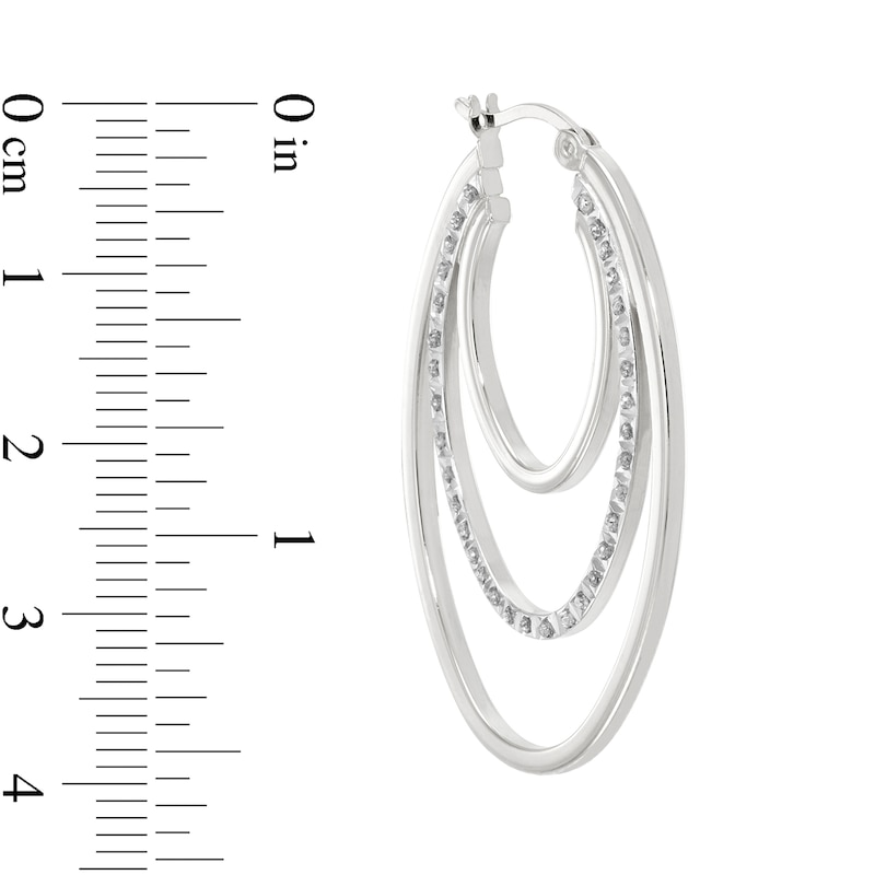 Main Image 3 of Diamond Fascination™ 25.0mm Triple Layer Hoop Earrings in Sterling Silver with Platinum Plate