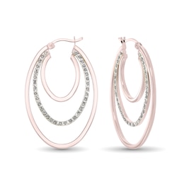 Diamond Fascination™ 25.0mm Triple Layer Hoop Earrings in Sterling Silver with 18K Rose Gold Plate