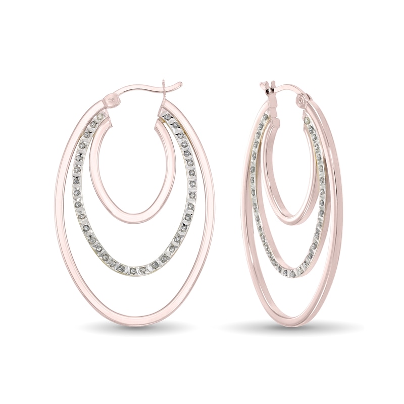 Main Image 1 of Diamond Fascination™ 25.0mm Triple Layer Hoop Earrings in Sterling Silver with 18K Rose Gold Plate