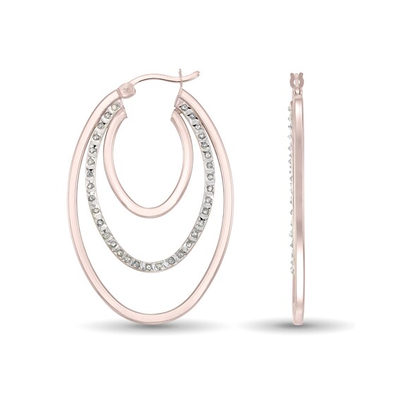 Diamond Fascinationâ¢ 40.0 x 25.0mm Triple Layer Hoop Earrings in Sterling Silver with 18K Rose Gold Plate