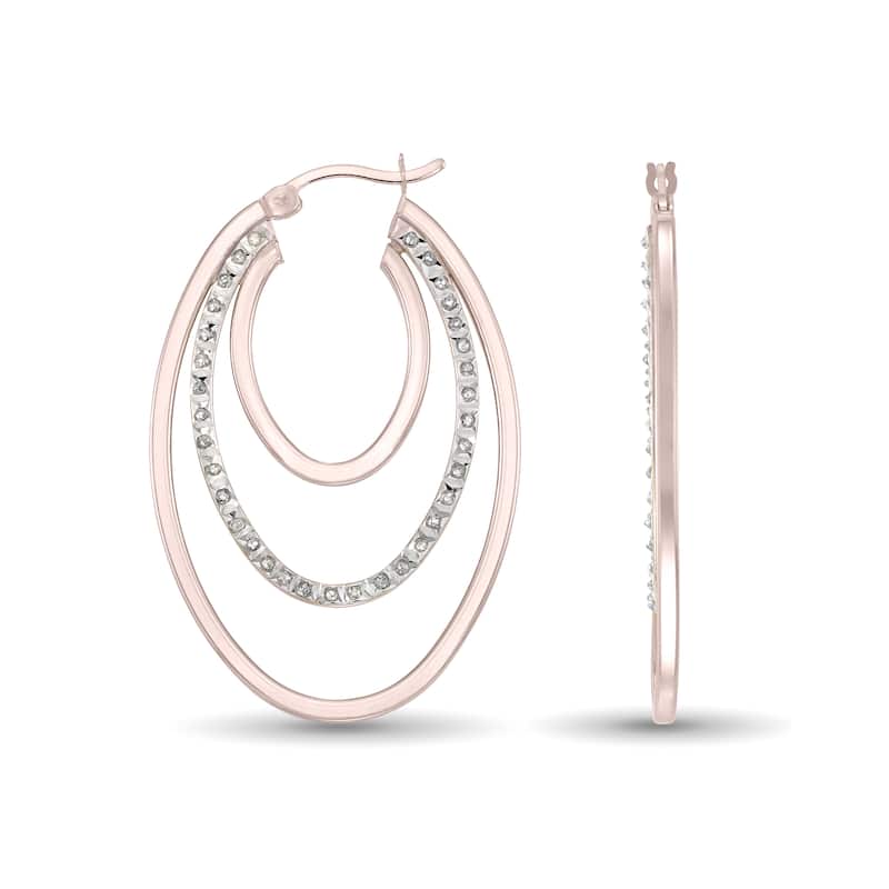 Main Image 2 of Diamond Fascination™ 25.0mm Triple Layer Hoop Earrings in Sterling Silver with 18K Rose Gold Plate