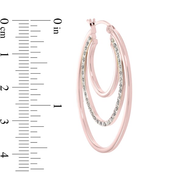 Diamond Fascinationâ¢ 40.0 x 25.0mm Triple Layer Hoop Earrings in Sterling Silver with 18K Rose Gold Plate