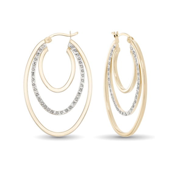 Diamond Fascination⢠25.0mm Triple Layer Hoop Earrings in Sterling Silver with 18K Gold Plate