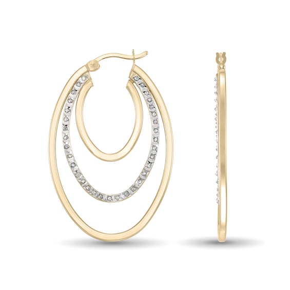 Diamond Fascination™ 40.0 x 25.0mm Triple Layer Hoop Earrings in Sterling Silver with 18K Gold Plate Diamond Fascination™ 40.0 x 25.0mm Triple Layer Hoop Earrings in Sterling Silver with 18K Gold Plate