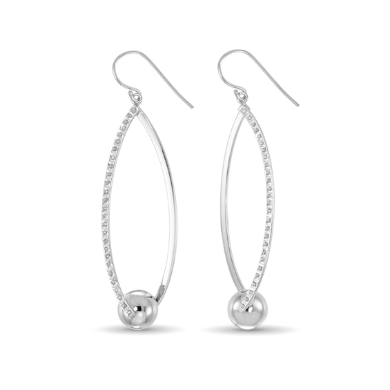 Diamond Fascination™ 65 x 18mm Marquise Shape with Ball Dangle Drop Earrings in Sterling Silver with Platinum Plate