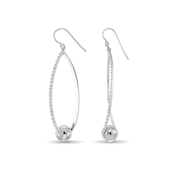 Diamond Fascination™ 65 x 18mm Marquise Shape with Ball Dangle Drop Earrings in Sterling Silver with Platinum Plate