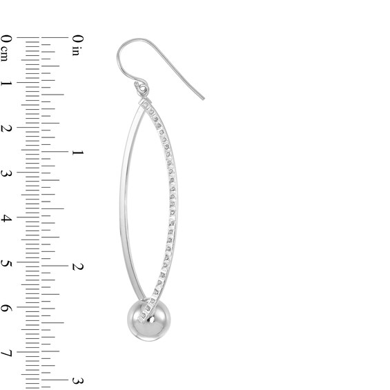 Diamond Fascination™ 65 x 18mm Marquise Shape with Ball Dangle Drop Earrings in Sterling Silver with Platinum Plate