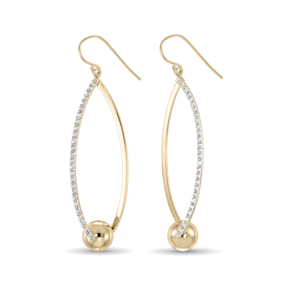 Diamond Fascination™ 65 x 18mm Marquise Shape with Ball Dangle Drop Earrings in Sterling Silver with 18K Gold Plate Diamond Fascination™ 65 x 18mm Marquise Shape with Ball Dangle Drop Earrings in Sterling Silver with 18K Gold Plate
