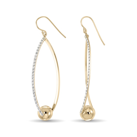 Diamond Fascination™ 65 x 18mm Marquise Shape with Ball Dangle Drop Earrings in Sterling Silver with 18K Gold Plate Diamond Fascination™ 65 x 18mm Marquise Shape with Ball Dangle Drop Earrings in Sterling Silver with 18K Gold Plate