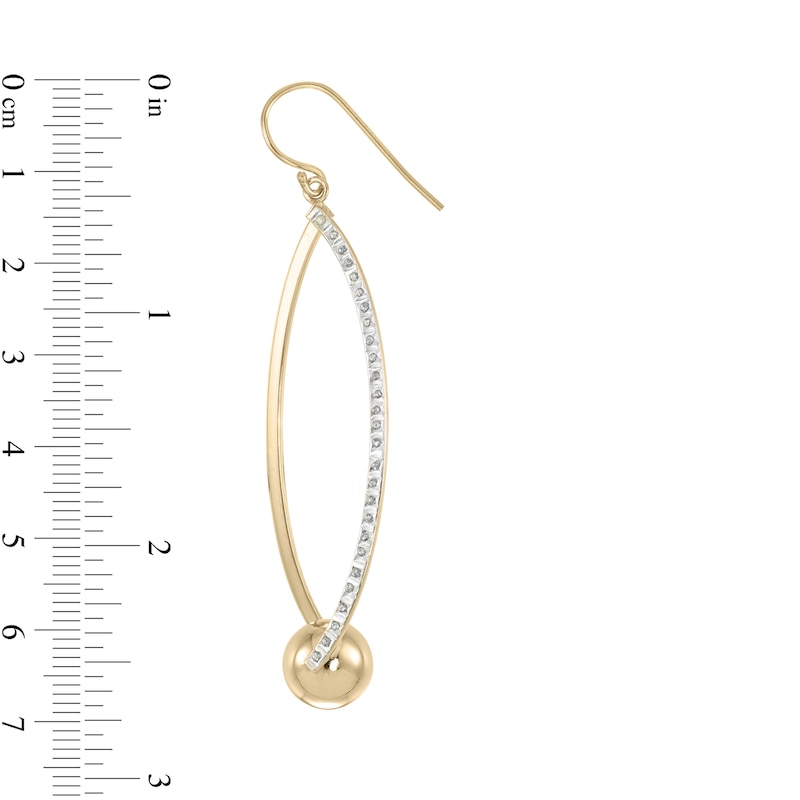 Diamond Fascination™ 65 x 18mm Marquise Shape with Ball Dangle Drop Earrings in Sterling Silver with 18K Gold Plate