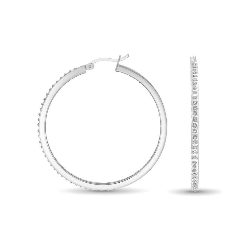 Diamond Fascination™ and Glitter Enamel 45.0mm Hoop Earrings in Sterling Silver with Platinum Plate