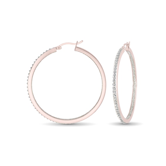 Diamond Fascinationâ¢ and Glitter Enamel 45.0mm Hoop Earrings in Sterling Silver with 18K Rose Gold Plate