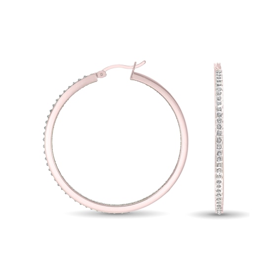 Diamond Fascinationâ¢ and Glitter Enamel 45.0mm Hoop Earrings in Sterling Silver with 18K Rose Gold Plate