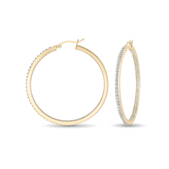 Diamond Fascination™ and Glitter Enamel 35.0mm Hoop Earrings in Sterling Silver with 18K Gold Plate