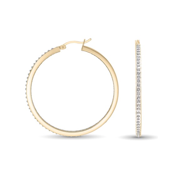 Diamond Fascination™ and Glitter Enamel 35.0mm Hoop Earrings in Sterling Silver with 18K Gold Plate