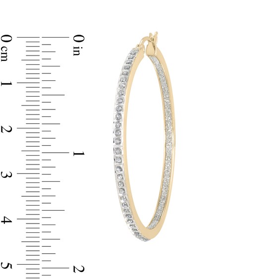 Diamond Fascination™ and Glitter Enamel 35.0mm Hoop Earrings in Sterling Silver with 18K Gold Plate