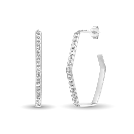 Diamond Fascinationâ¢ 35.0mm Hexagon Open Hoop Earrings in Sterling Silver with Platinum Plate
