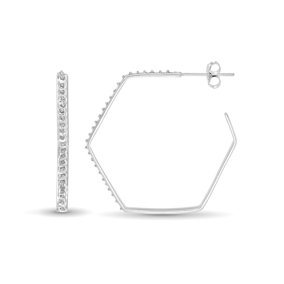 Diamond Fascinationâ¢ 35.0mm Hexagon Open Hoop Earrings in Sterling Silver with Platinum Plate
