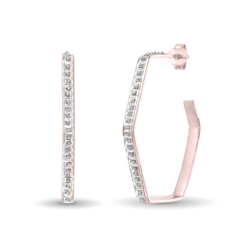 Main Image 1 of Diamond Fascination™ 35.0mm Hexagon Open Hoop Earrings in Sterling Silver with 18K Rose Gold Plate