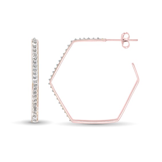 Diamond Fascination™ 35.0mm Hexagon Open Hoop Earrings in Sterling Silver with 18K Rose Gold Plate
