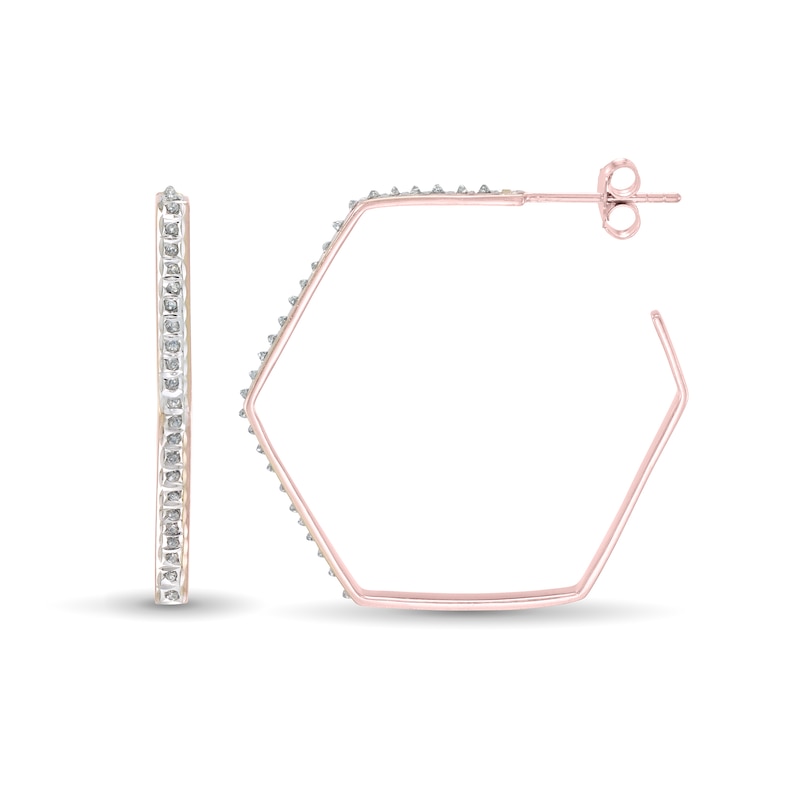 Main Image 2 of Diamond Fascination™ 35.0mm Hexagon Open Hoop Earrings in Sterling Silver with 18K Rose Gold Plate