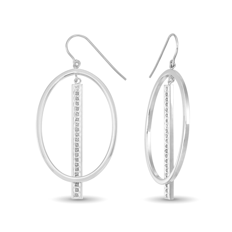Main Image 1 of Diamond Fascination™ 58.0mm Oval with Vertical Bar Dangle Earrings in Sterling Silver with Platinum Plate