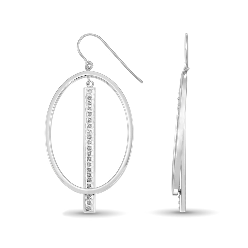 Main Image 2 of Diamond Fascination™ 58.0mm Oval with Vertical Bar Dangle Earrings in Sterling Silver with Platinum Plate