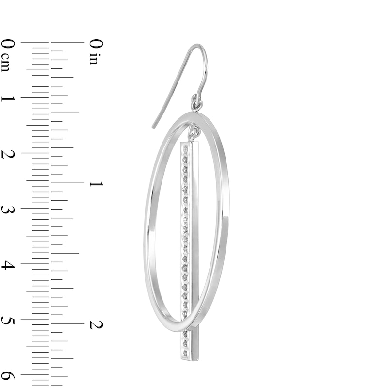 Diamond Fascination™ 58.0mm Oval with Vertical Bar Dangle Earrings in Sterling Silver with Platinum Plate