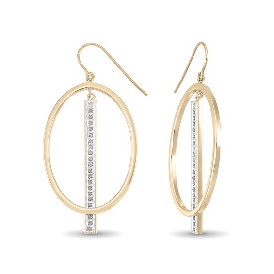 Diamond Fascination™ 58.0mm Oval with Vertical Bar Dangle Earrings in Sterling Silver with 18K Gold Plate Diamond Fascination™ 58.0mm Oval with Vertical Bar Dangle Earrings in Sterling Silver with 18K Gold Plate