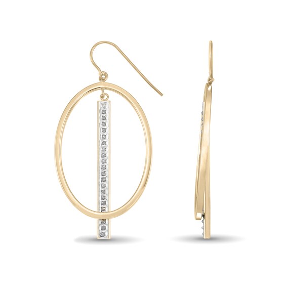 Diamond Fascination™ 58.0mm Oval with Vertical Bar Dangle Earrings in Sterling Silver with 18K Gold Plate Diamond Fascination™ 58.0mm Oval with Vertical Bar Dangle Earrings in Sterling Silver with 18K Gold Plate