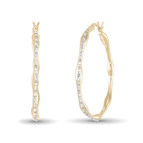 Diamond Fascination™ 38.0mm Wavy Hoop Earrings in Sterling Silver with 18K Gold Plate Diamond Fascination™ 38.0mm Wavy Hoop Earrings in Sterling Silver with 18K Gold Plate