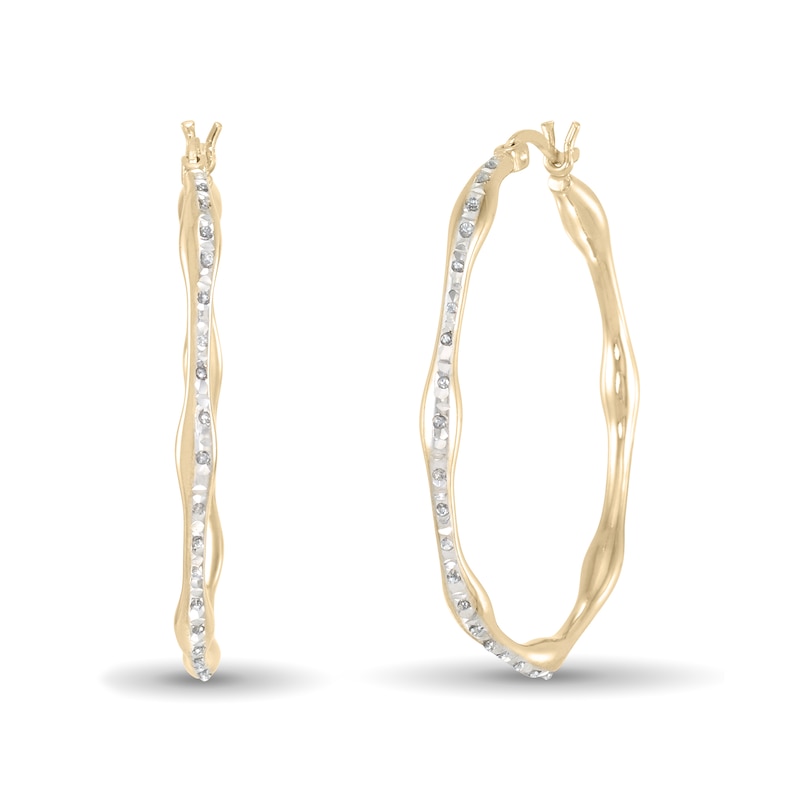 Diamond Fascination™ 38.0mm Wavy Hoop Earrings in Sterling Silver with 18K Gold Plate