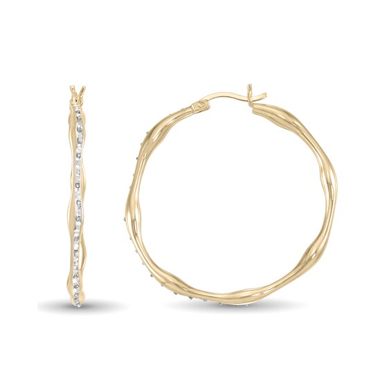 Diamond Fascination™ 38.0mm Wavy Hoop Earrings in Sterling Silver with 18K Gold Plate Diamond Fascination™ 38.0mm Wavy Hoop Earrings in Sterling Silver with 18K Gold Plate
