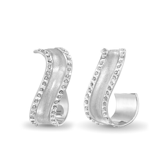 Diamond Fascination 25 0mm Wave J Hoop Earrings In Sterling Silver With Platinum Plate Zales