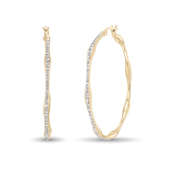Diamond Fascination™ 45.0mm Wavy Hoop Earrings in Sterling Silver with 18K Gold Plate