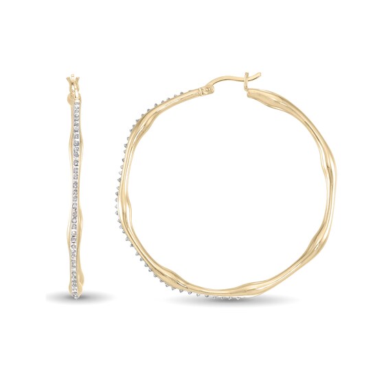 Diamond Fascination™ 45.0mm Wavy Hoop Earrings in Sterling Silver with 18K Gold Plate