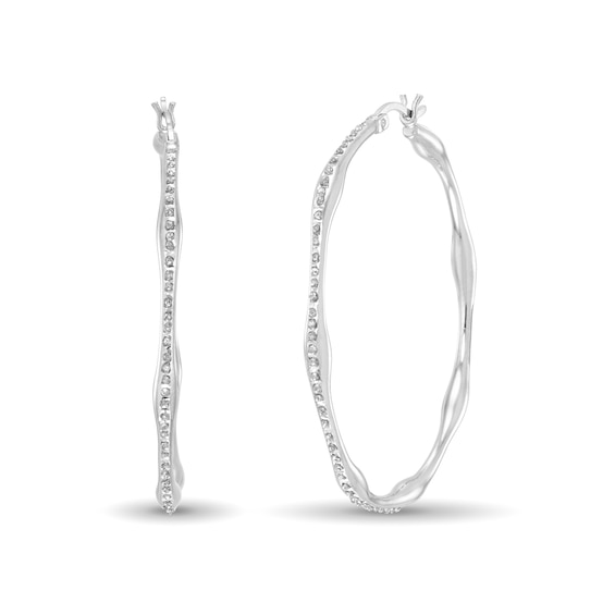 Diamond Fascinationâ¢ 45.0mm Wavy Hoop Earrings in Sterling Silver with Platinum Plate