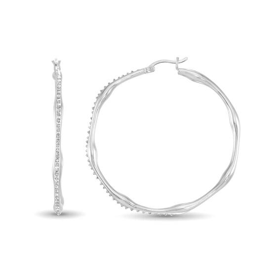 Diamond Fascinationâ¢ 45.0mm Wavy Hoop Earrings in Sterling Silver with Platinum Plate