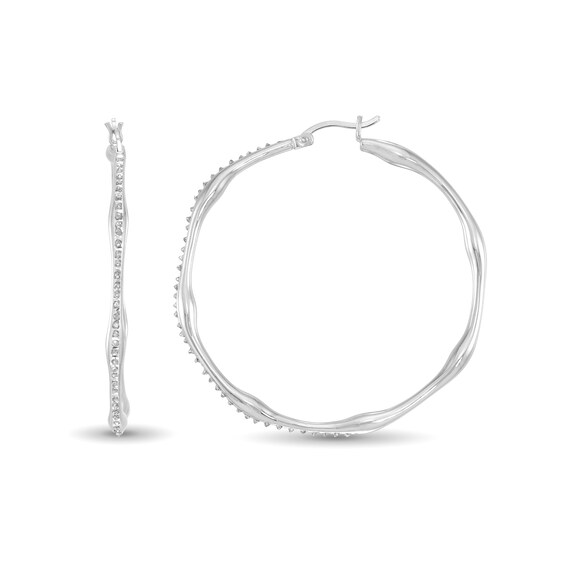 Diamond Fascinationâ¢ 45.0mm Wavy Hoop Earrings in Sterling Silver with Platinum Plate