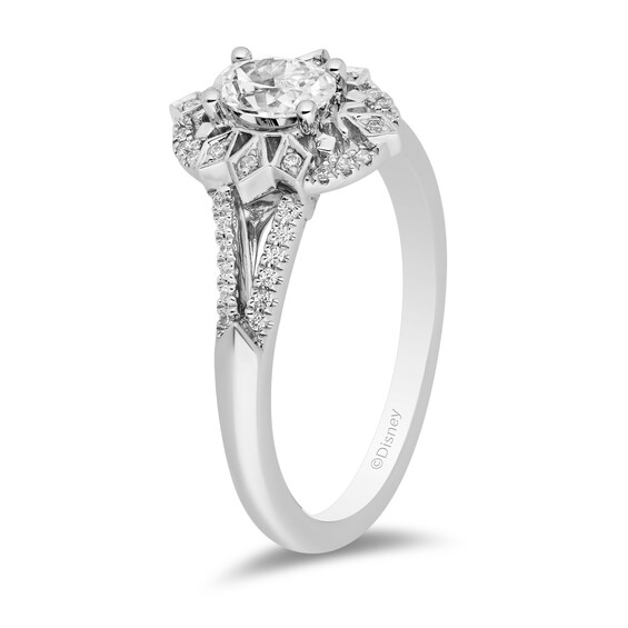 Enchanted Disney Elsa 1/2 CT. T.w. Oval Diamond Snowflake Frame Engagement Ring in 14K White Gold