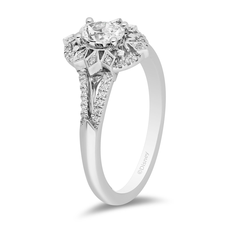 Main Image 2 of Enchanted Disney Elsa 1/2 CT. T.W. Oval Diamond Snowflake Frame Engagement Ring in 14K White Gold