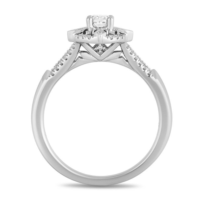 Main Image 3 of Enchanted Disney Elsa 1/2 CT. T.W. Oval Diamond Snowflake Frame Engagement Ring in 14K White Gold