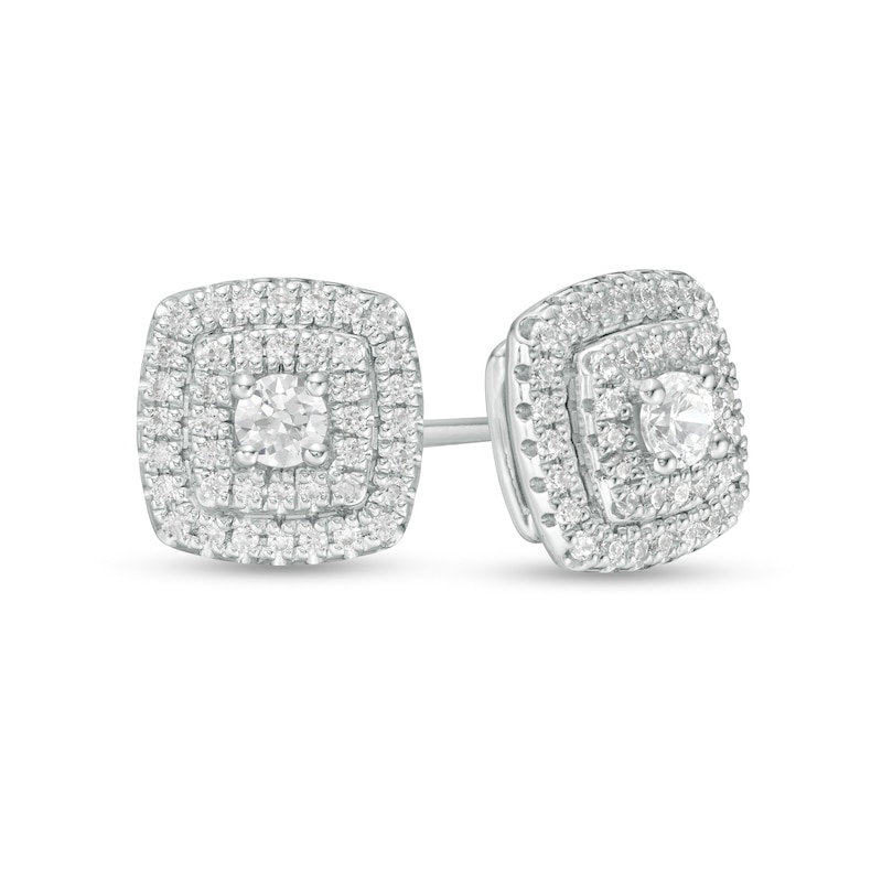 Main Image 1 of 1/2 CT. T.W. Diamond Cushion Double Frame Stud Earrings in 10K White Gold