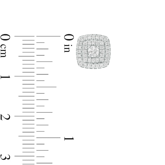 1/2 CT. T.w. Diamond Cushion Double Frame Stud Earrings in 10K White Gold