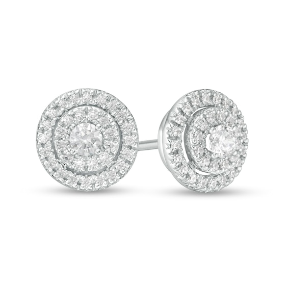 1/2 CT. T.w. Diamond Double Frame Stud Earrings in 10K White Gold