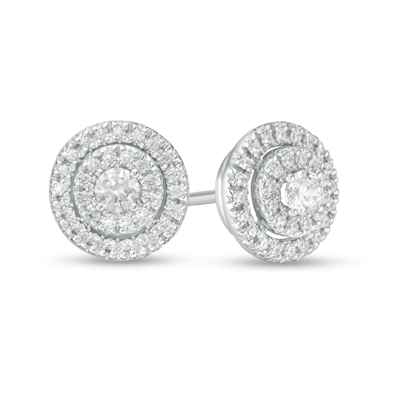 Main Image 1 of 1/2 CT. T.W. Diamond Double Frame Stud Earrings in 10K White Gold