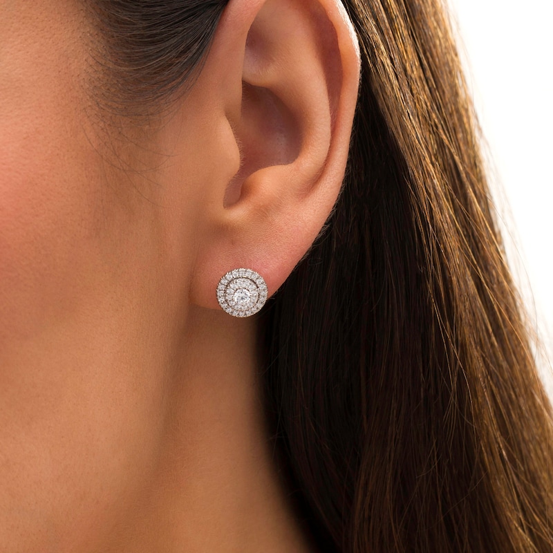 Main Image 2 of 1/2 CT. T.W. Diamond Double Frame Stud Earrings in 10K White Gold