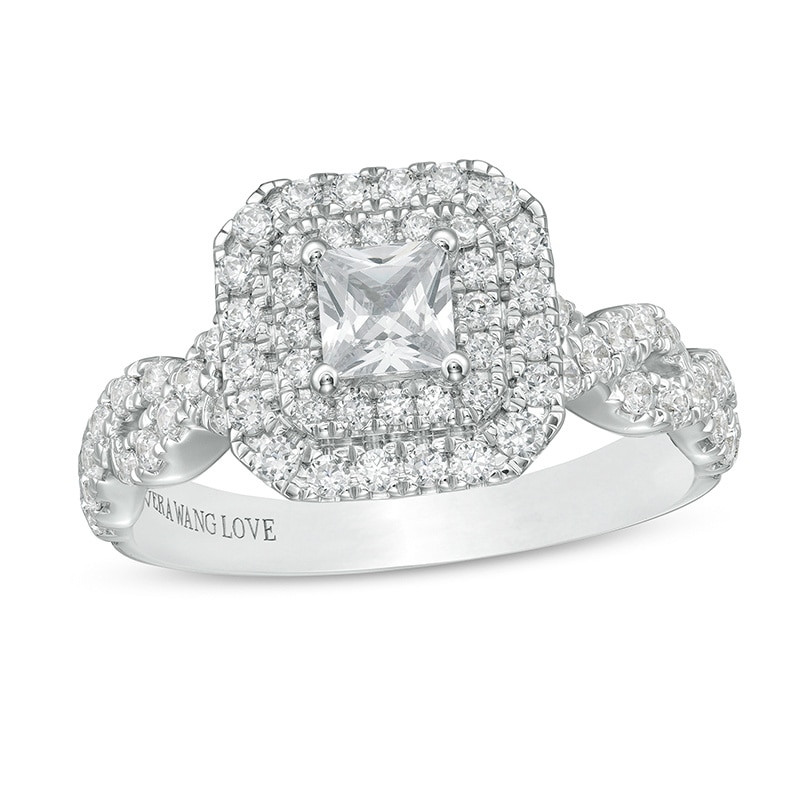 Vera Wang Love Collection 1 CT. T.W. Princess-Cut Diamond Double Frame Twist Shank Engagement Ring in 14K White Gold