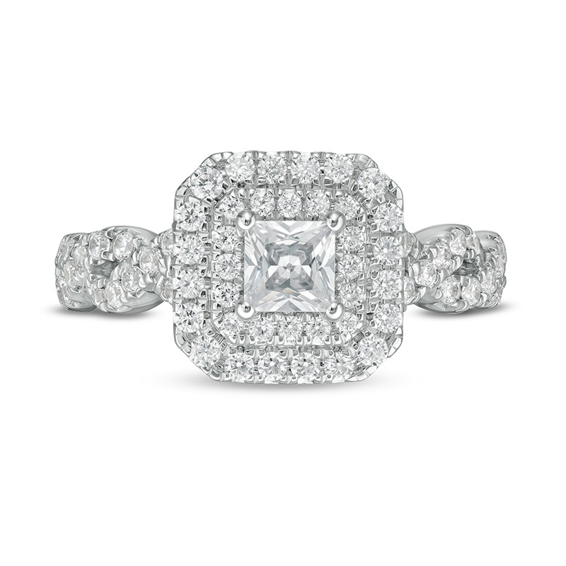 Vera Wang Love Collection 1 CT. T.W. Princess-Cut Diamond Double Frame Twist Shank Engagement Ring in 14K White Gold
